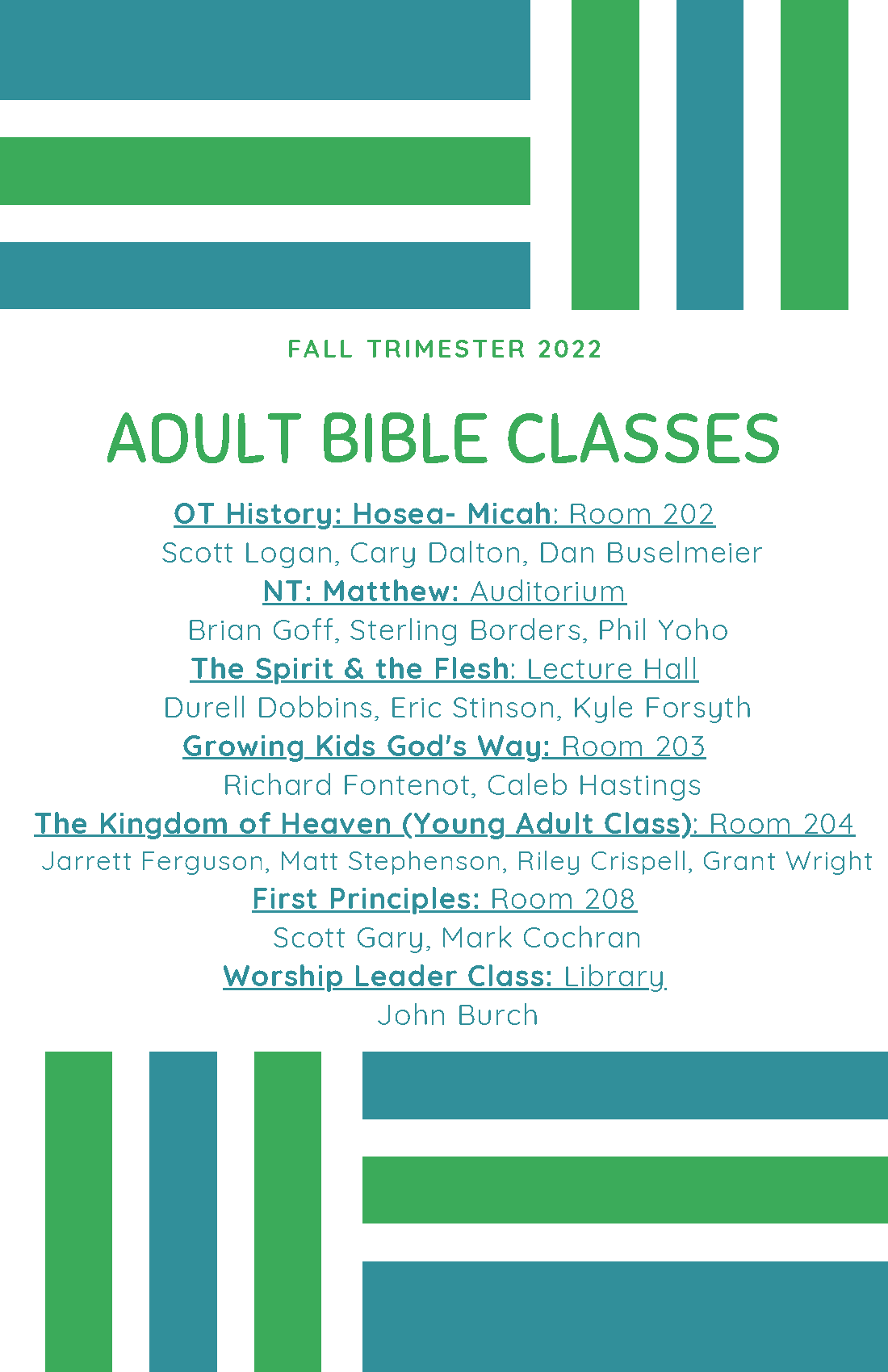 Lost River Adult Bible Classes Fall 2022